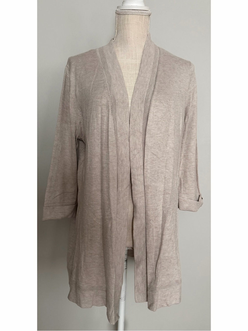 Isela Soft Beige Open-Front Cardigan Size L Lightweight Rayon Knit